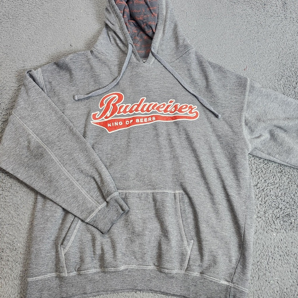 Budweiser Attitude Hoodie Mens Large Gray Pullover King Of Beers Sweatshirt